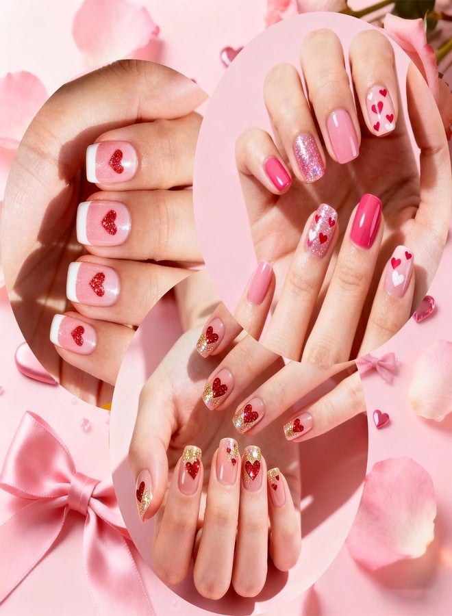 Allstarry Heart Nail Stickers, 6 Sheets Valentines Nail Stickers, Self-Adhesive Glitter Heart Nails Decals Pink Red White Valentines Day Nails Stickers for Women Gift Holiday Wedding Party Accessories - Image 4